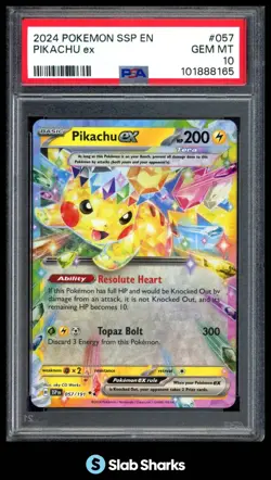 2024 POKEMON SV SURGING SPARKS SSP EN #057/191 PIKACHU EX DOUBLE RARE PSA 10 - Image 1