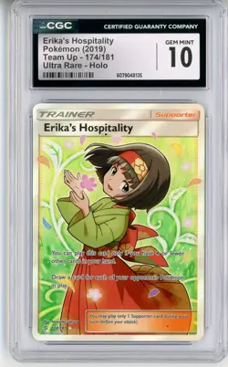 CGC GEM MINT 10 Pokemon Erika's Hospitality (Full Art) 174/181 Sm-Team Up Holo - Image 1