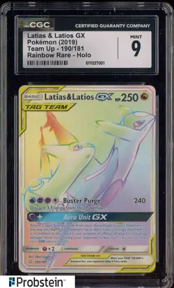 2019 Pokemon Team Up #190/181 Latias & Latios Gx Rainbow Rare Holo CGC 9 MINT - Image 1