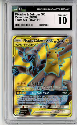 CGC GEM MINT 10 Pokemon Pikachu & Zekrom GX (Full Art) 162/181 Sm-Team Up Holo - Image 1