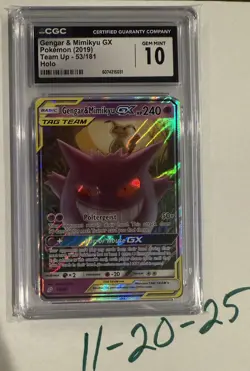 CGC 10 GEM MINT Gengar & Mimikyu GX 2019 Team Up 53/181 Holo Pokemon Card - Image 1