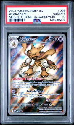2025 POKEMON MEGA EVOLUTION POKEMON CENTER ETB PROMO #009 ALAKAZAM PSA 10 - Image 1