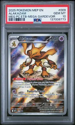 2025 POKEMON MEP MEGA EVOLUTION POKEMON CENTER ETB PROMO #009 ALAKAZAM PSA 10 - Image 1