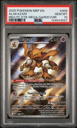2025 POKEMON MEGA EVOLUTION POKEMON CENTER ETB PROMO #009 ALAKAZAM PSA 10 - Image 1