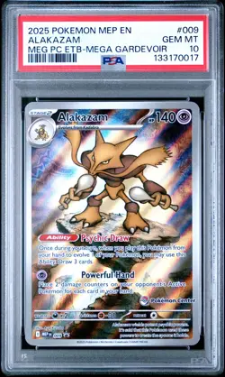 2025 POKEMON MEGA EVOLUTION POKEMON CENTER ETB PROMO #009 ALAKAZAM PSA 10 - Image 1