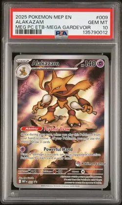 2025 POKEMON MEGA EVOLUTION POKEMON CENTER ETB PROMO #009 ALAKAZAM PSA 10 - Image 1