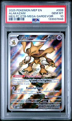 2025 POKEMON MEGA EVOLUTION POKEMON CENTER ETB PROMO #009 ALAKAZAM PSA 10 - Image 1