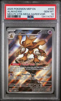 2025 POKEMON MEGA EVOLUTION POKEMON CENTER ETB PROMO #009 ALAKAZAM PSA 10 - Image 1