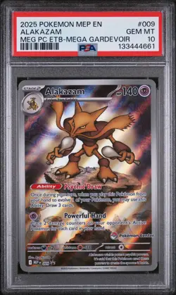 2025 POKEMON MEGA EVOLUTION POKEMON CENTER ETB PROMO #009 ALAKAZAM PSA 10 - Image 1