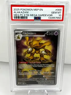 2025 POKEMON MEGA EVOLUTION POKEMON CENTER ETB PROMO #009 ALAKAZAM PSA 10 - Image 1