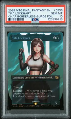2025 MTG FINAL FANTASY CHARACTER BORDERLESS-SURGE FOIL TIFA LOCKHART PSA 10 - Image 1