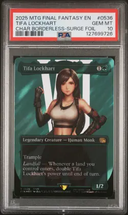 2025 MTG FINAL FANTASY CHARACTER BORDERLESS-SURGE FOIL TIFA LOCKHART PSA 10 - Image 1