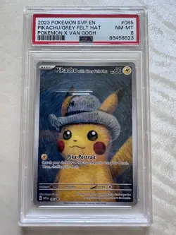 2023 Pokemon x Van Gogh Pikachu Grey Felt Hat 085 Promo PSA 8 - Image 1