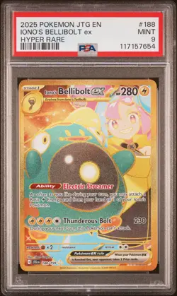 2025 POKEMON JTG EN-JOURNEY TOGETHER HYPER RARE #188 IONO'S BELLIBOLT EX PSA 9 - Image 1
