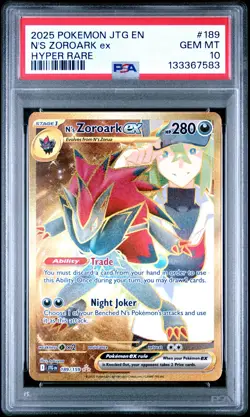 2025 POKEMON JTG EN-JOURNEY TOGETHER HYPER RARE #189 N'S ZOROARK EX PSA 10 - Image 1