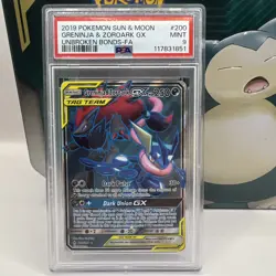 Pokemon Greninja & Zoroark GX 200/214 Sun & Moon Unbroken Bonds PSA 9 - Image 1