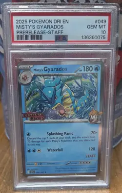 Misty's Gyarados STAFF Promo PSA 10 049/182 Destined Rivals Pokemon Card GEM MNT - Image 1