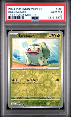 2024 POKEMON MEW EN-151 151 5-PACK MINI TIN #001 BULBASAUR PSA 10 - Image 1