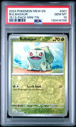 2024 POKEMON MEW EN-151 151 5-PACK MINI TIN #001 BULBASAUR PSA 10 - Image 1