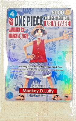 SEALED ONE PIECE College Basketball US Voyage Monkey D. Luffy Holo Promo Card - Image 1