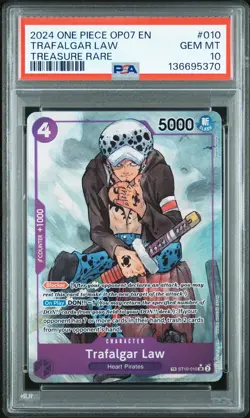 2024 ONE PIECE OP07-500 YEARS IN THE FUTURE TREASURE RARE TRAFALGAR LAW PSA 10 - Image 1