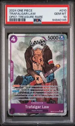 2024 ONE PIECE OP07-500 YEARS IN THE FUTURE TREASURE RARE TRAFALGAR LAW PSA 10 - Image 1