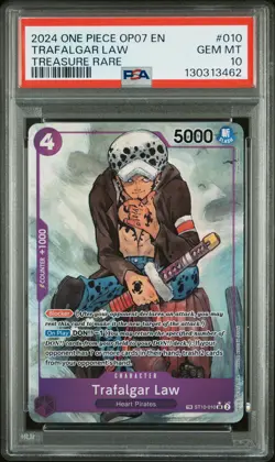 2024 ONE PIECE OP07-500 YEARS IN THE FUTURE TREASURE RARE TRAFALGAR LAW PSA 10 - Image 1