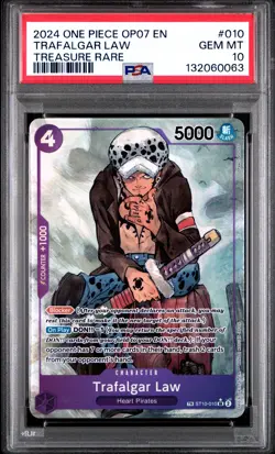 2024 ONE PIECE OP07-500 YEARS IN THE FUTURE TREASURE RARE TRAFALGAR LAW PSA 10 - Image 1
