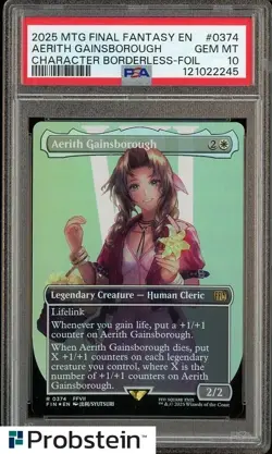 2025 MTG FINAL FANTASY 0374 AERITH GAINSBOROUGH CHARACTER BORDERLESS-FOIL PSA 10 - Image 1