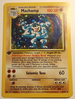 1st Edition Machamp 8/102 Base Set Holo Rare Vintage Pokemon Card LP - Image 1