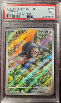 2023 Pokemon Lechonk 209/197 EN Obsidian Flames Holo Illustration Rare PSA 9 - Image 1