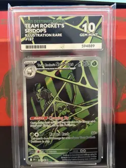 Pokemon TCG Destined Rivals Team Rockets Spidops IR 187/182 ACE 10 - Image 1