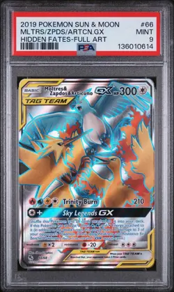 2019 Pokemon SM Hidden Fates Moltres & Zapdos & Articuno GX 66/68 Full Art PSA 9 - Image 1