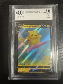 Pokemon Surfing Pikachu Celebrations Holo Beckett Graded Gem 10 Mint BCCG - Image 1