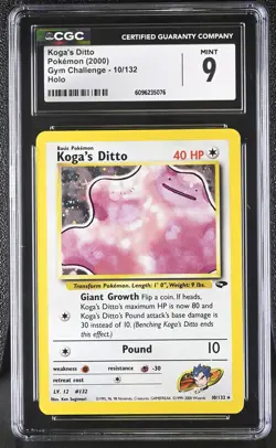 CGC 9 MINT Koga's Ditto 2000 Gym Challenge 10/132 Holo Pokemon Card - Image 1