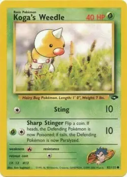 Koga's Weedle 82/132 Gym Challenge Unlimited Vintage 2000 Pokemon Card - Image 1