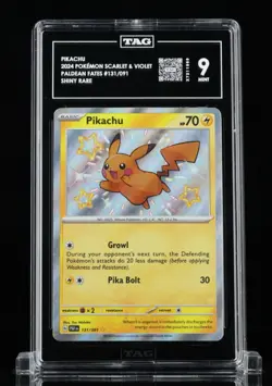 Pokemon Pikachu 131/091 SV: Paldean Fates Shiny Rare Holo TAG 9 English - Image 1