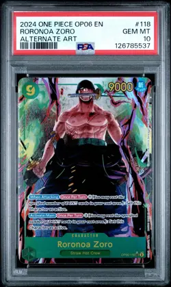 2024 One Piece OP06-118 Roronoa Zoro SEC Alternate Alt Art PSA 10 Secret Rare - Image 1