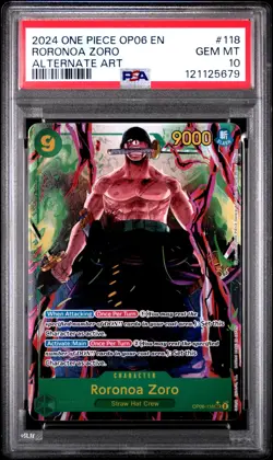 2024 One Piece OP06-118 Roronoa Zoro SEC Alternate Alt Art PSA 10 Secret Rare - Image 1
