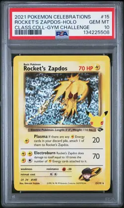 2021 POKEMON CELEBRATIONS CLASSIC COLL #15 ROCKET'S ZAPDOS-HOLO PSA 10 - Image 1