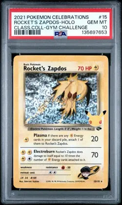 2021 POKEMON CELEBRATIONS CLASSIC COLL #15 ROCKET'S ZAPDOS-HOLO PSA 10 - Image 1