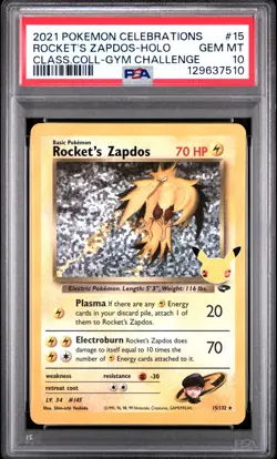 2021 POKEMON CELEBRATIONS CLASSIC COLL #15 ROCKET'S ZAPDOS-HOLO PSA 10 - Image 1