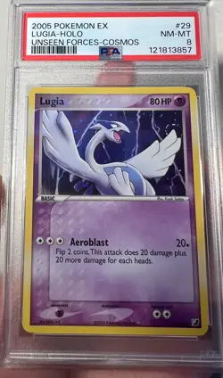 2005 Pokemon EX Unseen Forces Lugia Cosmos Holo #29 PSA 8 - Image 1