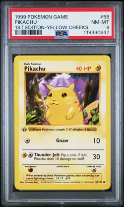 1999 Pokemon Game #58 Pikachu 1st Edition-Yellow Cheeks (PSA 8) - Image 1