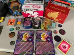 Pokemon TCG Bundle Lot 2 ETBs Full of Cards, Jumbo, Coins, Tins, Accessories 7lb - Image 1
