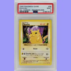Pokemon Base Set Shadowless Pikachu 58/102 PSA 9 MINT - Image 1