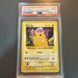 Pikachu Red Cheeks Shadowless 1999 Pokemon Base Set Card No 58/102 PSA 9 Mint - Image 1