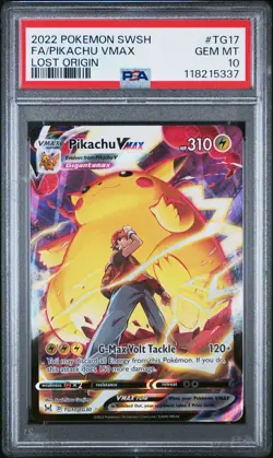 2022 POKEMON SWORD & SHIELD FULL ART PIKACHU VMAX LOST ORIGIN TG17 PSA 10 GEM MT - Image 1