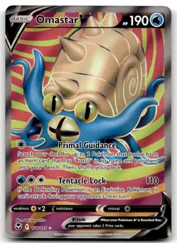 Omastar V 174/195 Silver Tempest Full Art Ultra Rare Holo Pokemon TCG Card NM - Image 1