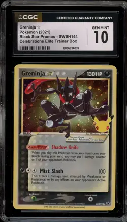 Pokemon Greninja Gold Star Celebrations ETB Black Star Holo Promo SWSH144 CGC 10 - Image 1